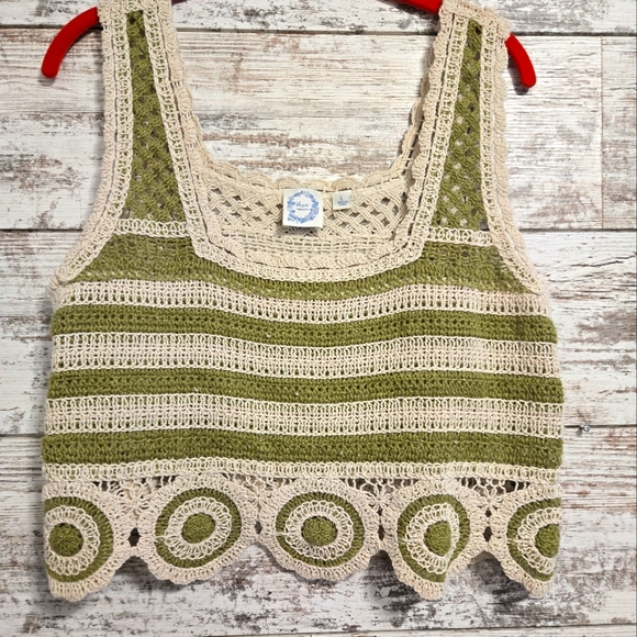 Blue Rain Striped Crochet Crop Top Large - Picture 2 of 4